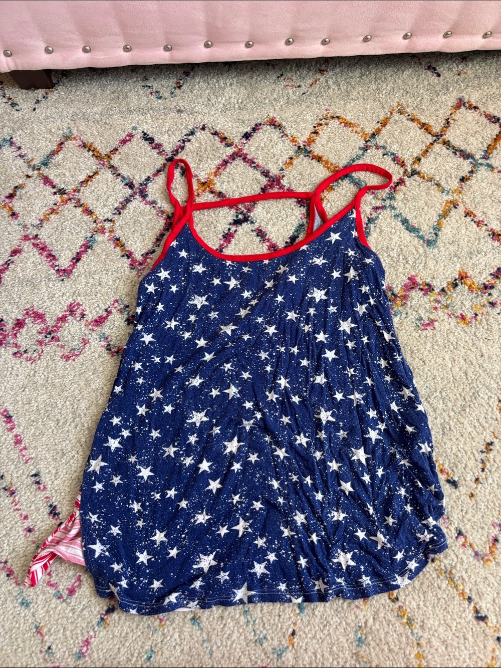 Cloud Chaser Navy Star Print Tank Top with Red Trim